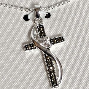 Silver Luxuries Genuine Marcasite Cross Necklace